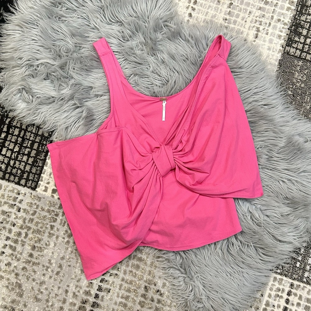 Free People Tied Up Drapey Top In Pink Phenom Size XSmall Gorgeous Bow Accent - Picture 4 of 5